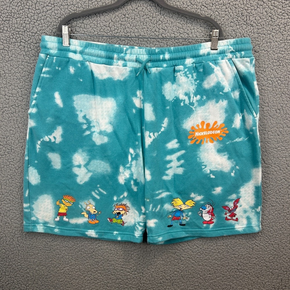Nickelodeon Shorts MENS 2XL XXL Fleece SWEAT Jogger Shorts TYE DYED DRAWSTRINGS